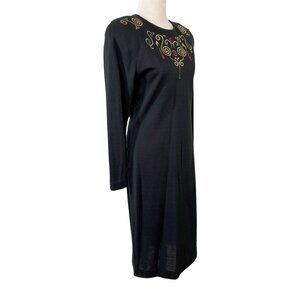 Andrea Gayle Petites Dress Black Sheath Beaded Gold Scroll Size 14 Vintage 1990s